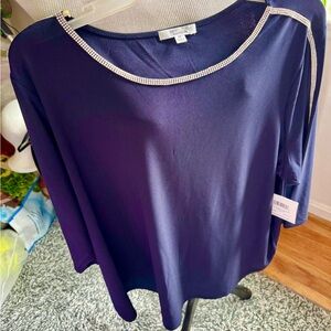 89th & Madison Navy Blue Rhinestone-Trimmed Women’s Top, NWT, 2X